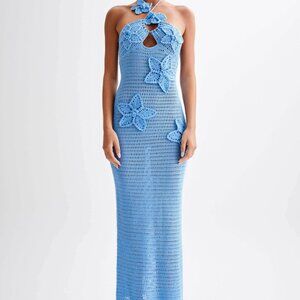Meshki Floral Crochet Maxi Dress - Blue (XS)